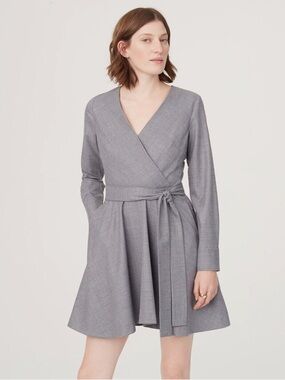 Club Monaco Women’s Donisha Gray Wool Blend Faux Wrap Belted Dress